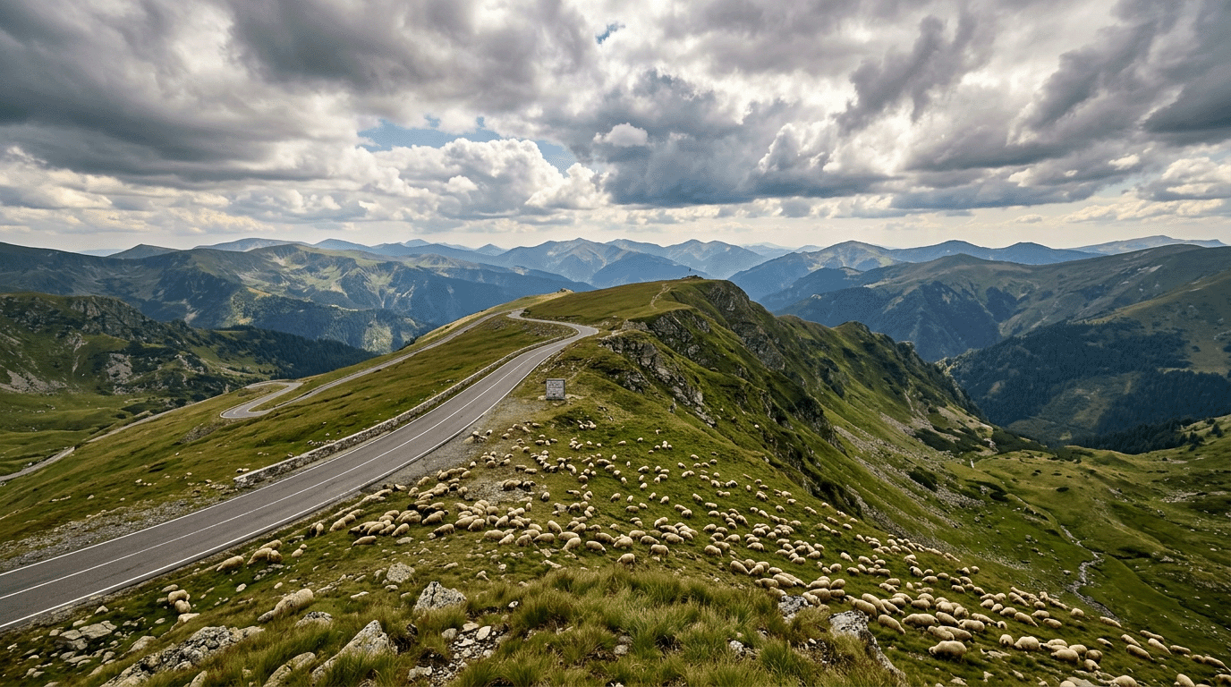 Transalpina serpentine prin pajiști alpine la altitudine mare